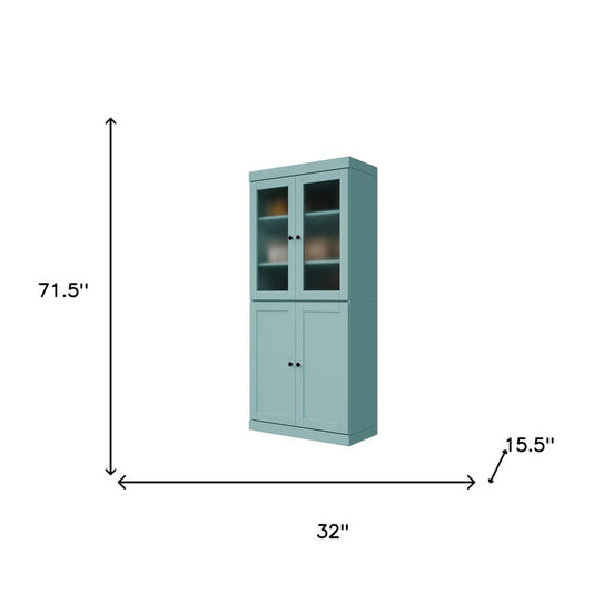 72" Aqua Solid Wood Four Door Pantry Or Storage Closet HomeRoots