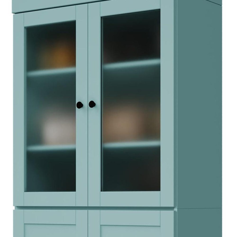 72" Aqua Solid Wood Four Door Pantry Or Storage Closet HomeRoots