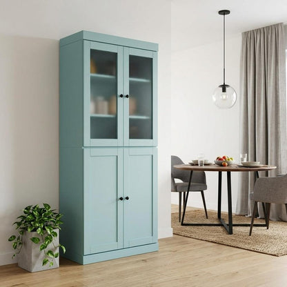 72" Aqua Solid Wood Four Door Pantry Or Storage Closet HomeRoots