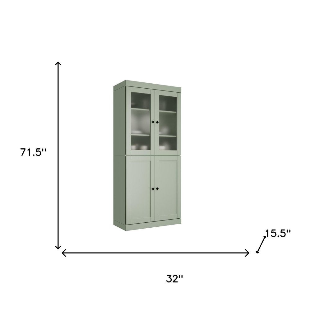 72" Sage Solid Wood Four Door Pantry Or Storage Closet HomeRoots