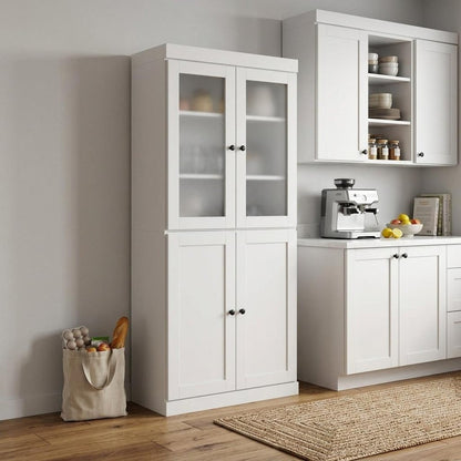 72" White Solid Wood Four Door Two Drawer Pantry Or Storage Closet HomeRoots