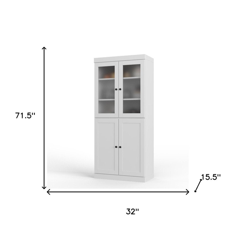 72" White Solid Wood Four Door Two Drawer Pantry Or Storage Closet HomeRoots