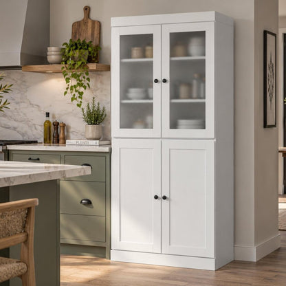 72" White Solid Wood Four Door Two Drawer Pantry Or Storage Closet HomeRoots