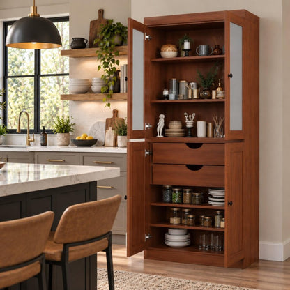 72" Coffee Solid Wood Four Door Two Drawer Pantry Or Storage Closet HomeRoots