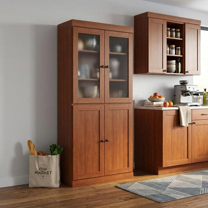 72" Coffee Solid Wood Four Door Two Drawer Pantry Or Storage Closet HomeRoots