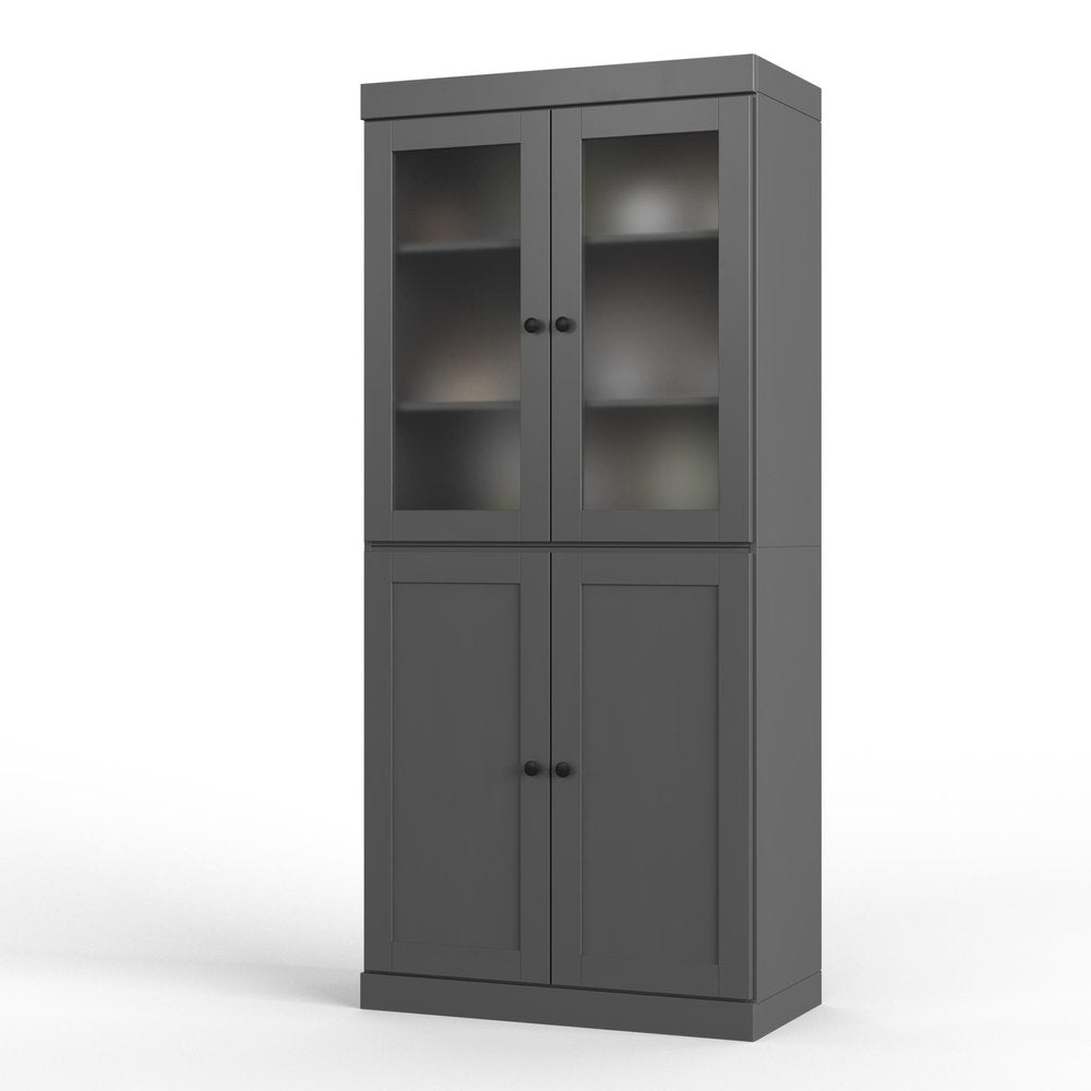 72" Gray Solid Wood Four Door Two Drawer Pantry Or Storage Closet HomeRoots