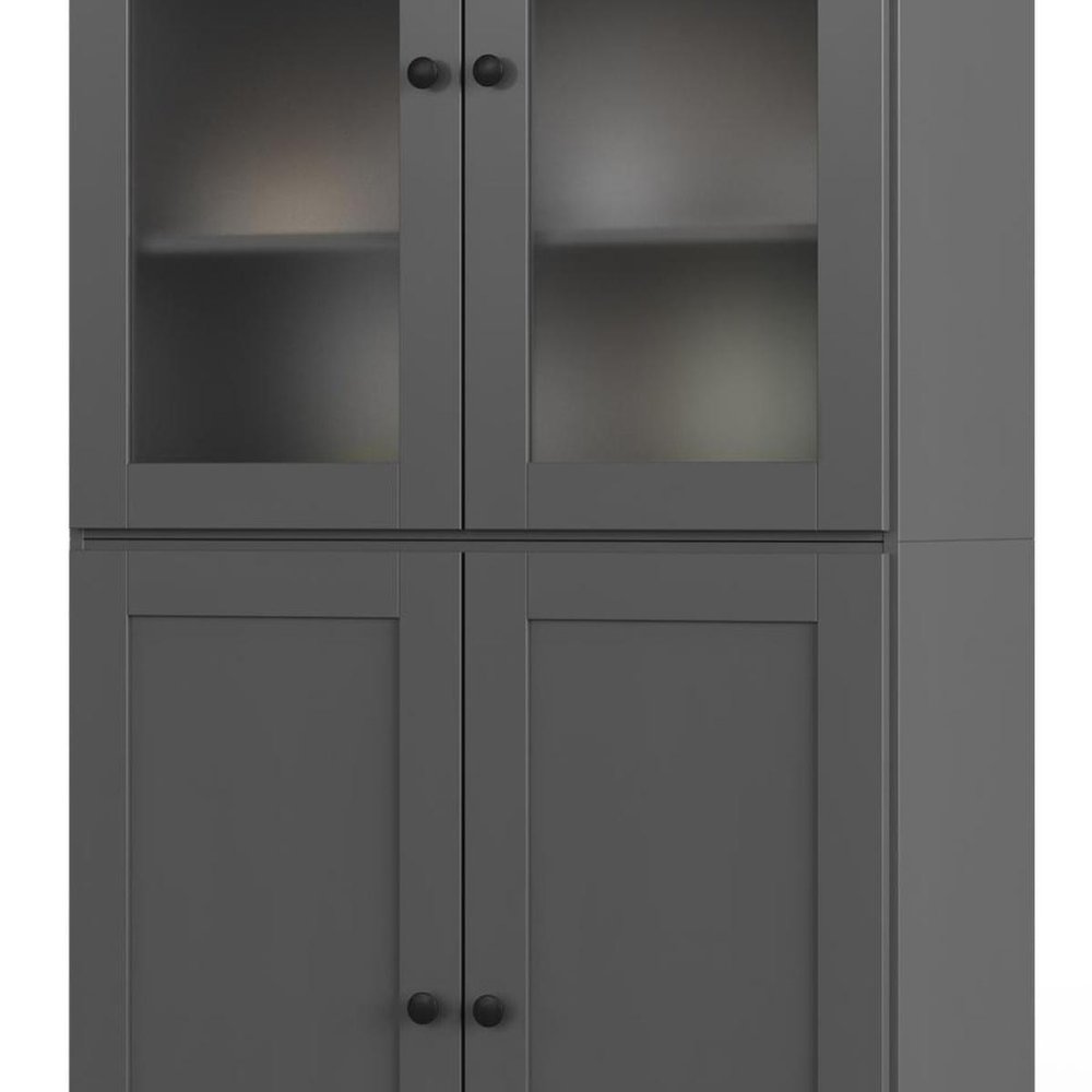 72" Gray Solid Wood Four Door Two Drawer Pantry Or Storage Closet — view 3
