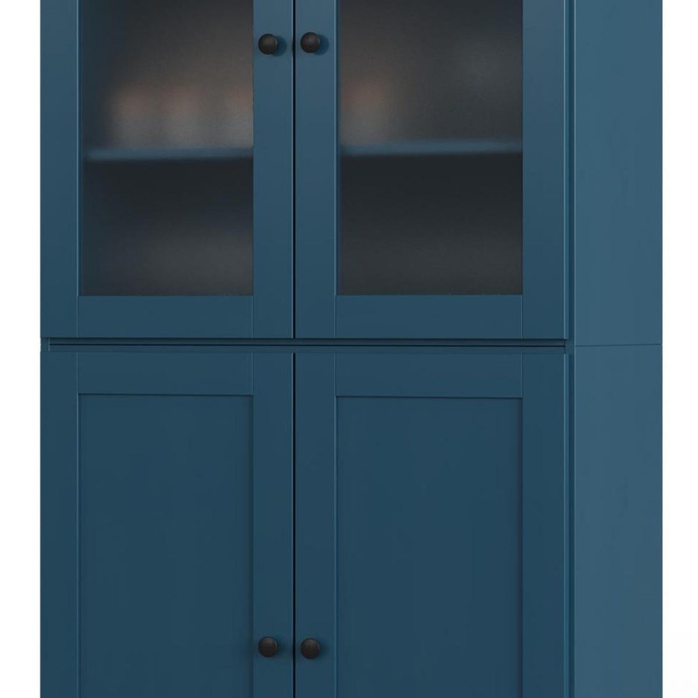 72" Teal Blue Solid Wood Four Door Two Drawer Pantry Or Storage Closet HomeRoots