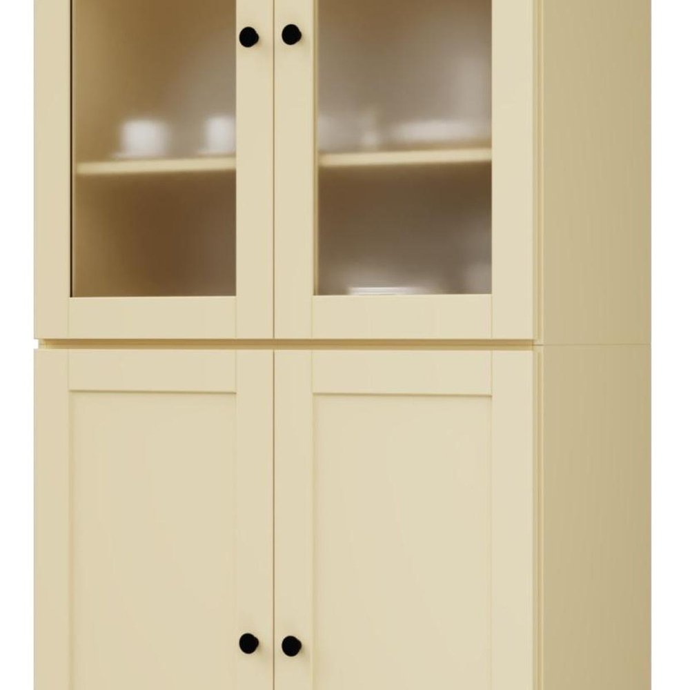 72" Yellow Solid Wood Four Door Two Drawer Pantry Or Storage Closet HomeRoots