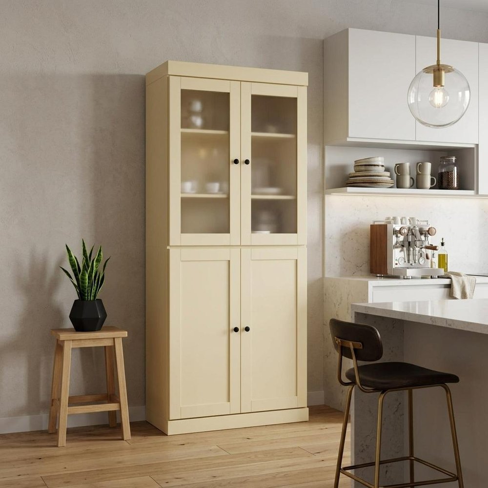 72" Yellow Solid Wood Four Door Two Drawer Pantry Or Storage Closet — view 5