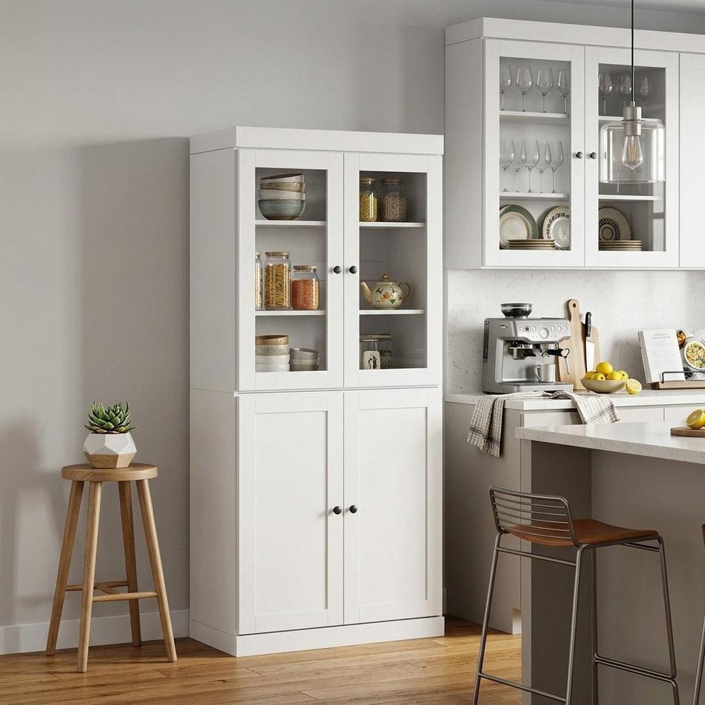 72" White Solid Wood Four Door Pantry Or Storage Closet HomeRoots