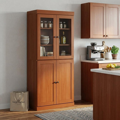 72" Coffee Solid Wood Four Door Pantry Or Storage Closet HomeRoots