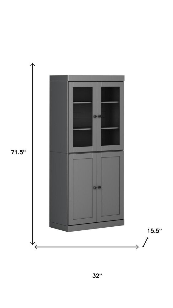 72" Gray Solid Wood Four Door Pantry Or Storage Closet — view 3