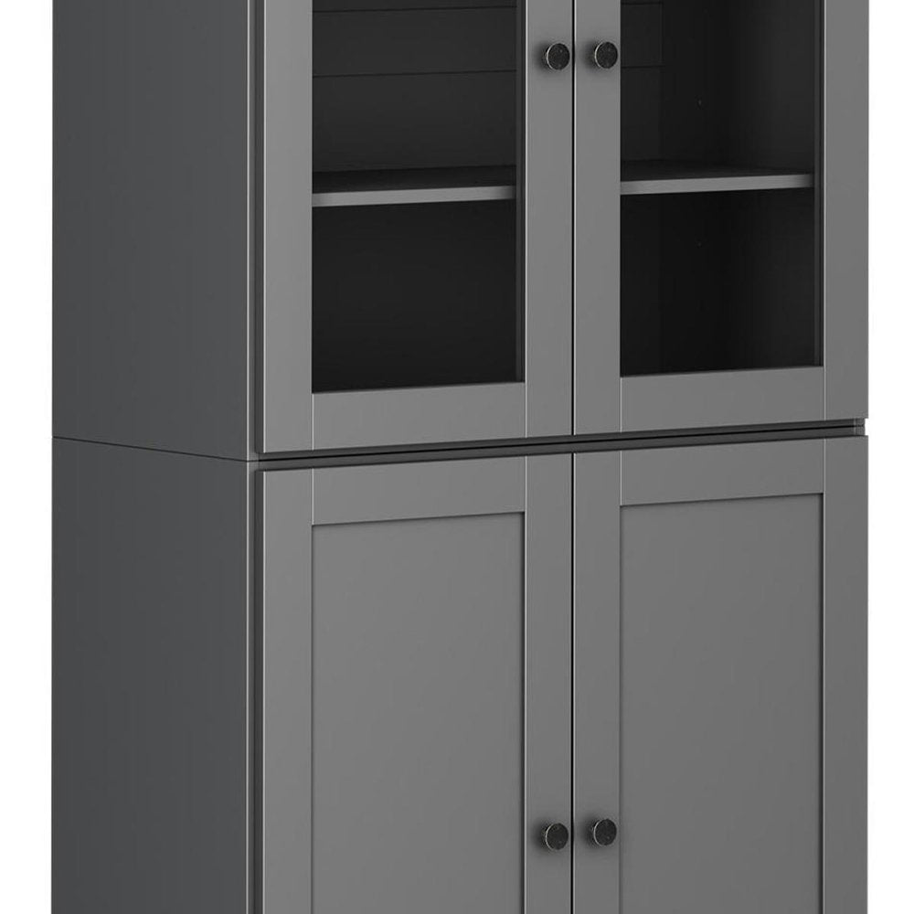 72" Gray Solid Wood Four Door Pantry Or Storage Closet HomeRoots