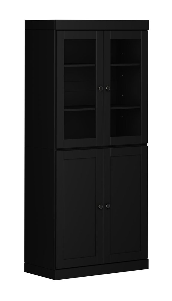72" Black Solid Wood Four Door Pantry Or Storage Closet — view 1