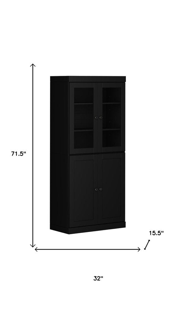 72" Black Solid Wood Four Door Pantry Or Storage Closet HomeRoots