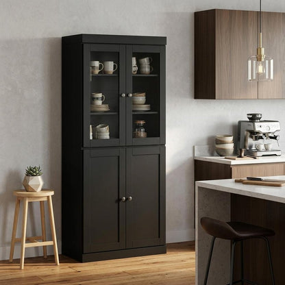 72" Black Solid Wood Four Door Pantry Or Storage Closet HomeRoots