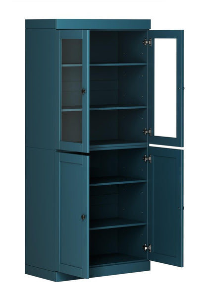 72" Teal Blue Solid Wood Four Door Pantry Or Storage Closet HomeRoots