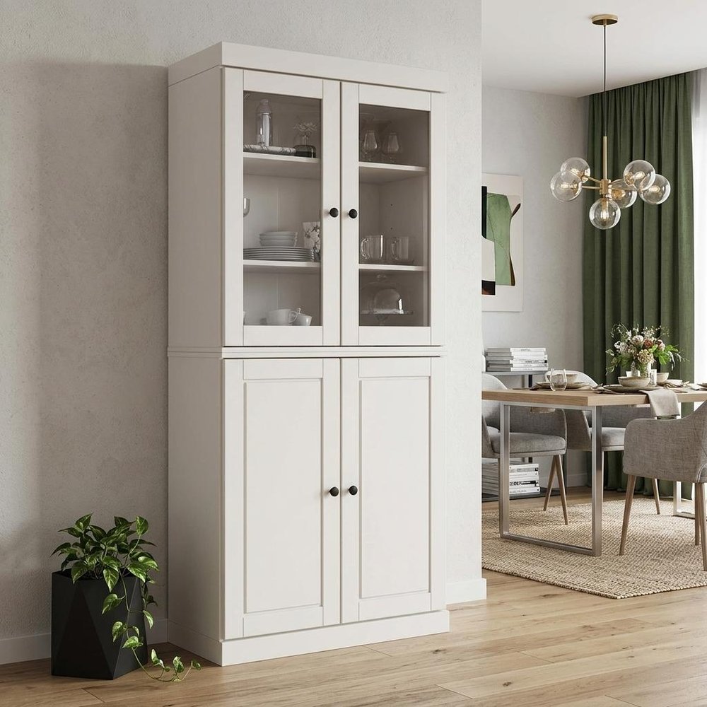 72" White Solid Wood Four Door Pantry Or Storage Closet — view 3