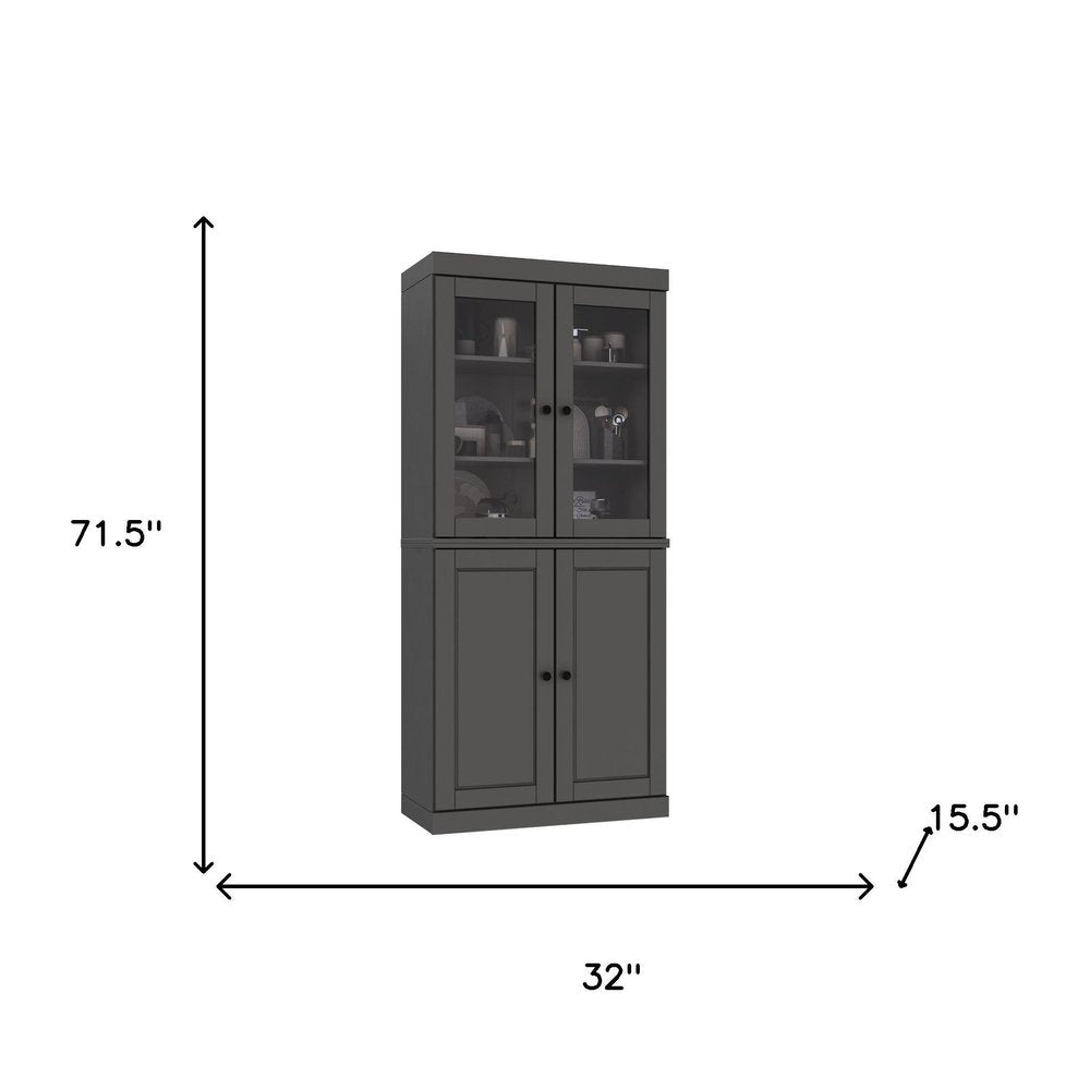 72" Gray Solid Wood Four Door Pantry Or Storage Closet — view 1