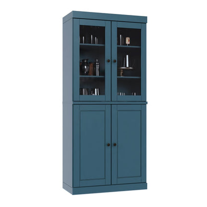 72" Teal Blue Solid Wood Four Door Pantry Or Storage Closet HomeRoots
