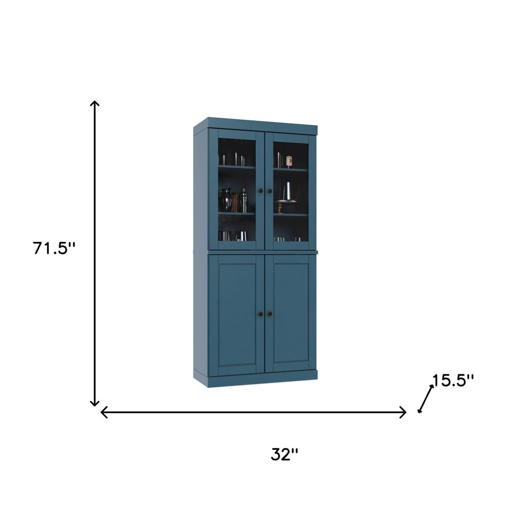 72" Teal Blue Solid Wood Four Door Pantry Or Storage Closet HomeRoots
