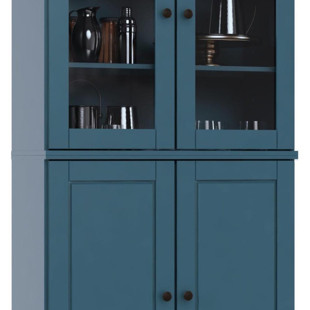 72" Teal Blue Solid Wood Four Door Pantry Or Storage Closet — view 4