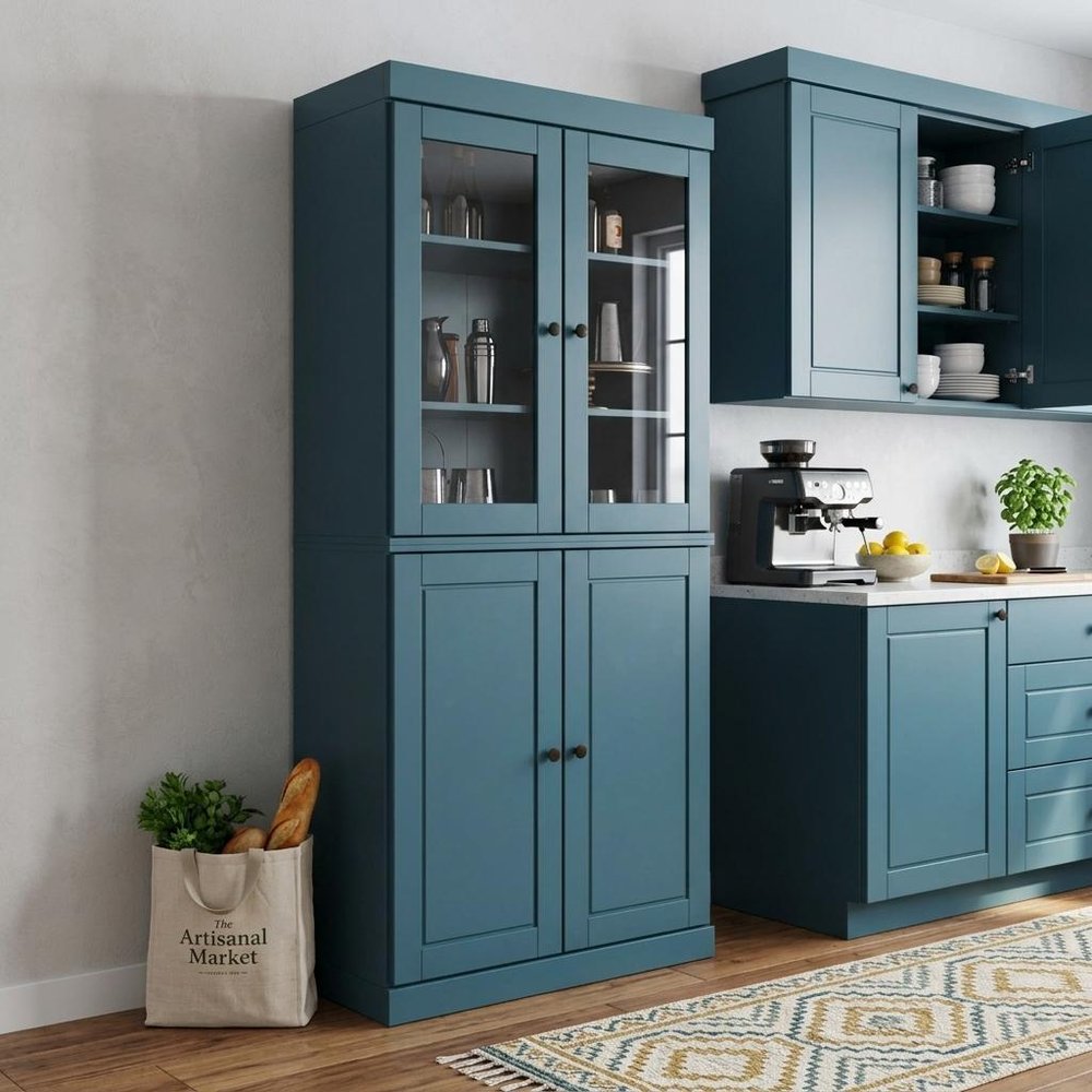 72" Teal Blue Solid Wood Four Door Pantry Or Storage Closet — view 5