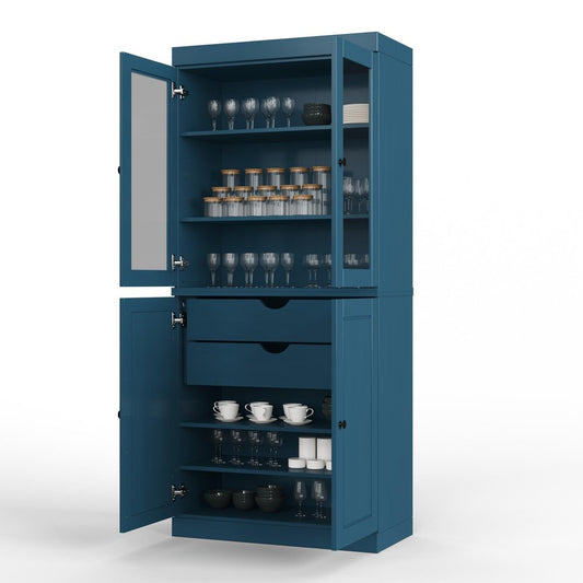 72" Teal Blue Solid Wood Four Door Two Drawer Pantry Or Storage Closet HomeRoots