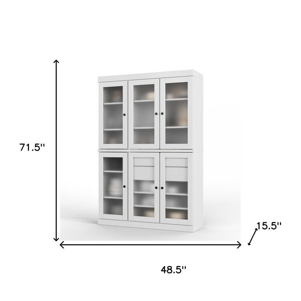 72" White Solid Wood Six Door Two Drawer Pantry Or Storage Closet HomeRoots