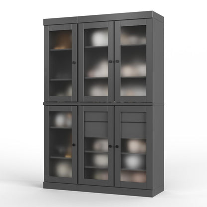 72" Gray Solid Wood Six Door Two Drawer Pantry Or Storage Closet HomeRoots