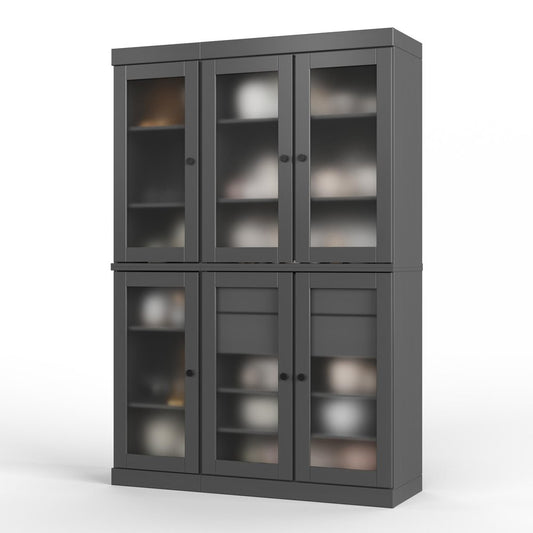 72" Gray Solid Wood Six Door Two Drawer Pantry Or Storage Closet HomeRoots