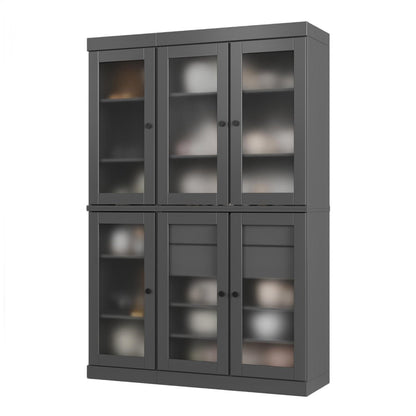 72" Gray Solid Wood Six Door Two Drawer Pantry Or Storage Closet HomeRoots