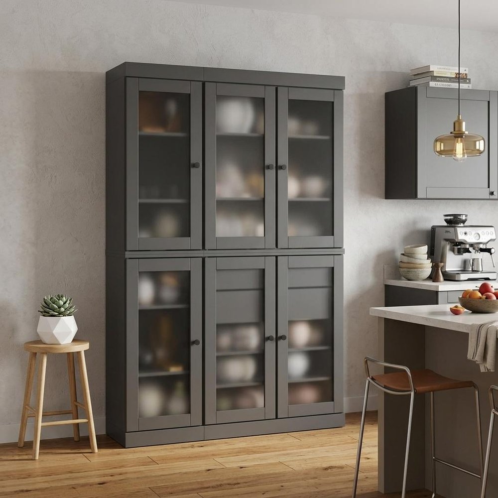 72" Gray Solid Wood Six Door Two Drawer Pantry Or Storage Closet — view 3