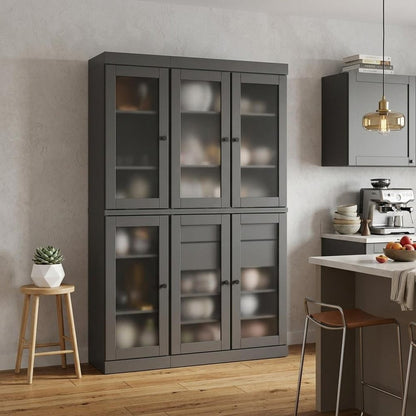 72" Gray Solid Wood Six Door Two Drawer Pantry Or Storage Closet HomeRoots