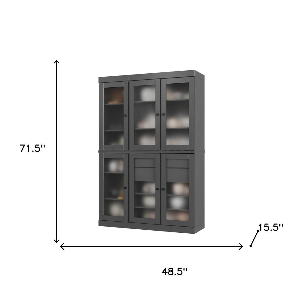 72" Gray Solid Wood Six Door Two Drawer Pantry Or Storage Closet HomeRoots