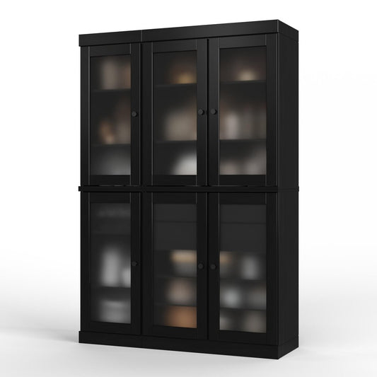 72" Black Solid Wood Six Door Two Drawer Pantry Or Storage Closet HomeRoots