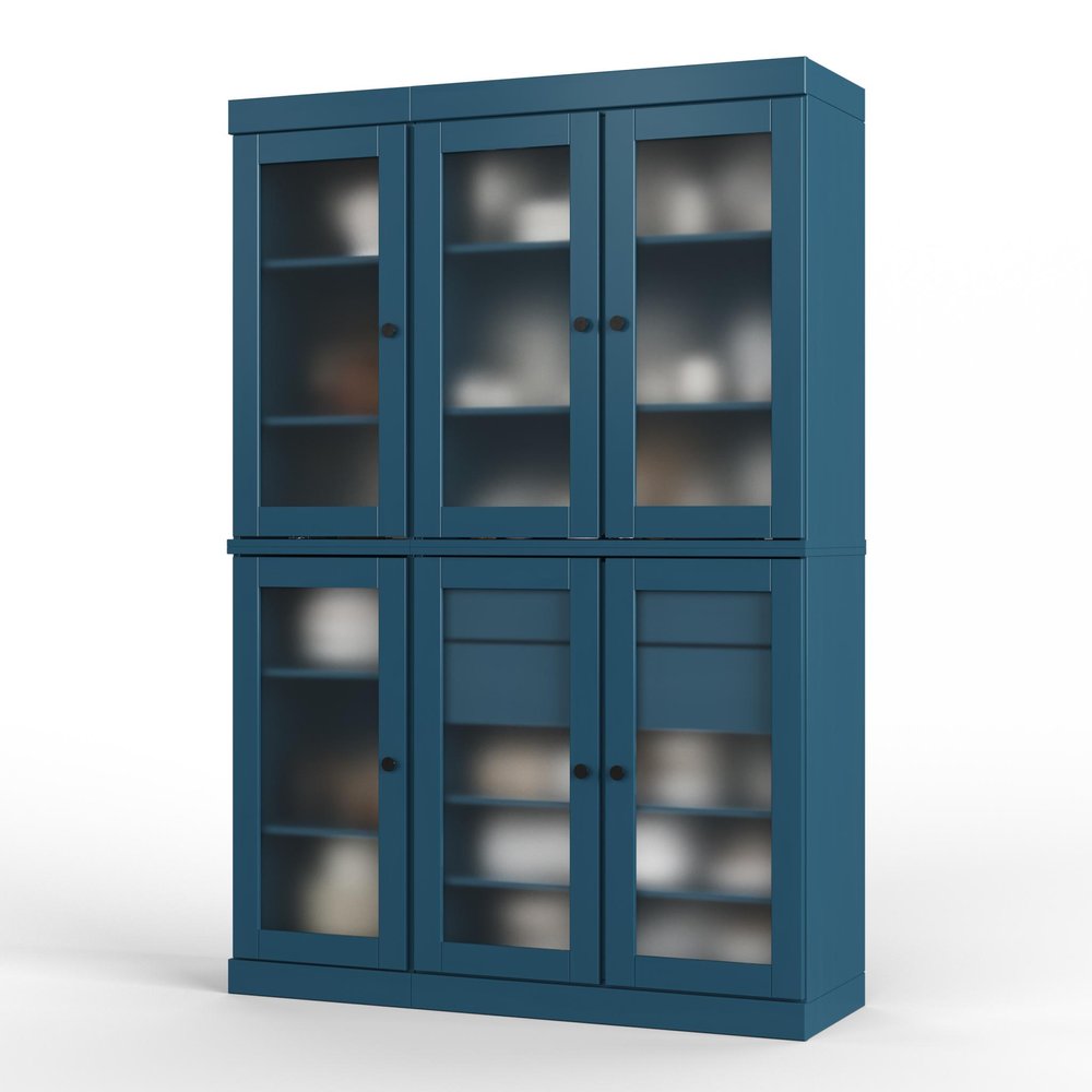72" Teal Blue Solid Wood Six Door Two Drawer Pantry Or Storage Closet — view 1
