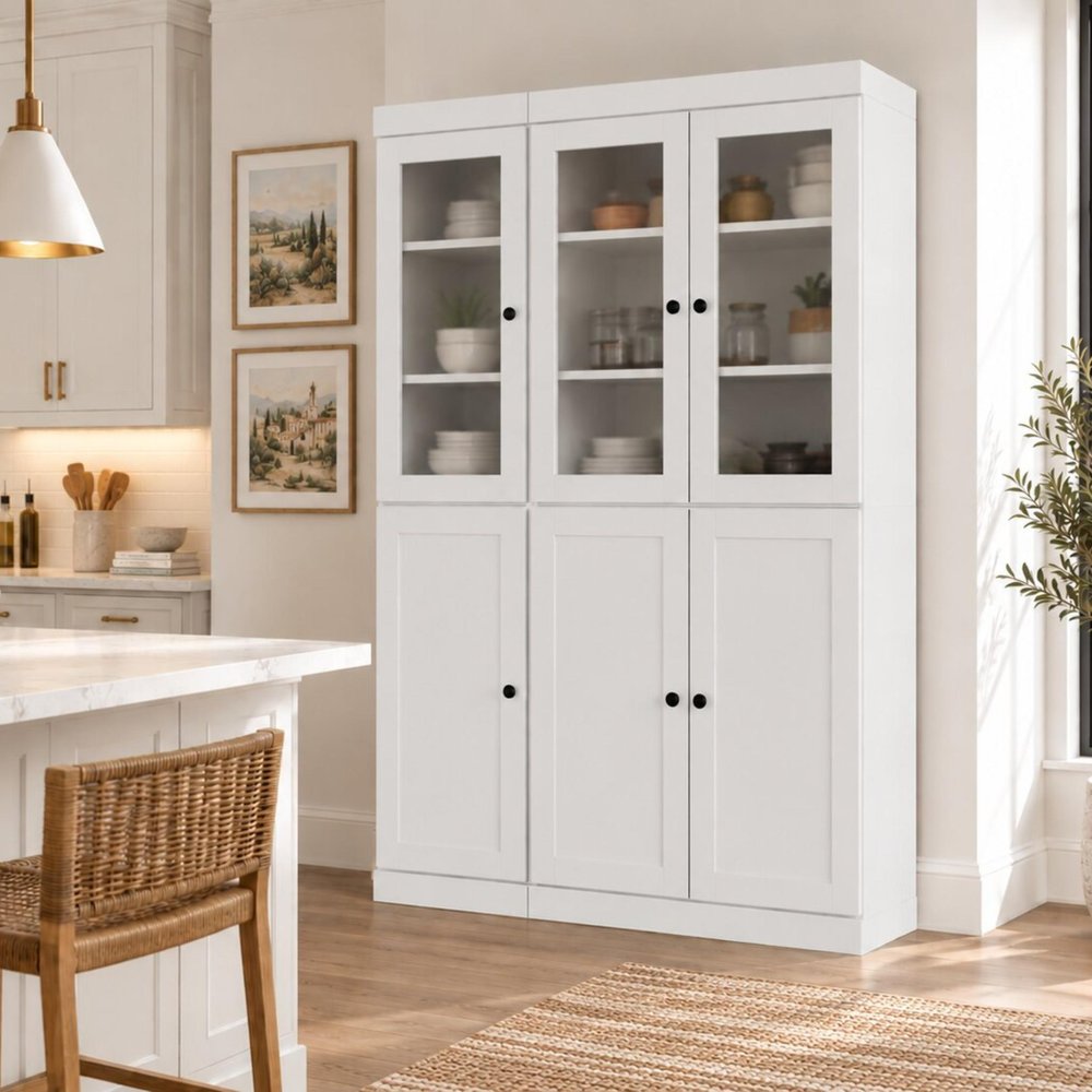 72" White Solid Wood Six Door Two Drawer Pantry Or Storage Closet HomeRoots