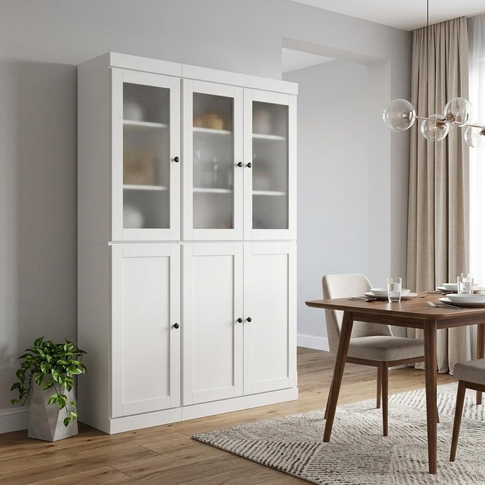 72" White Solid Wood Six Door Two Drawer Pantry Or Storage Closet — view 3