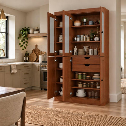 72" Coffee Solid Wood Six Door Two Drawer Pantry Or Storage Closet HomeRoots