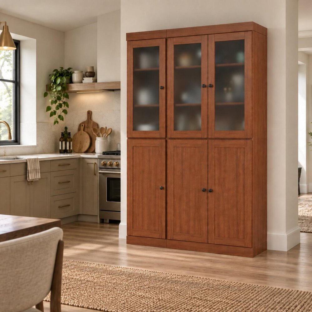 72" Coffee Solid Wood Six Door Two Drawer Pantry Or Storage Closet HomeRoots