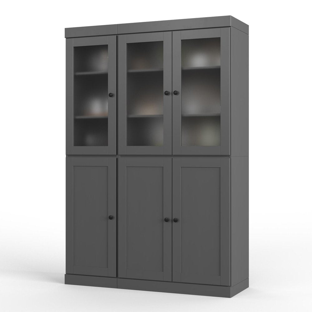 72" Gray Solid Wood Six Door Two Drawer Pantry Or Storage Closet — view 1