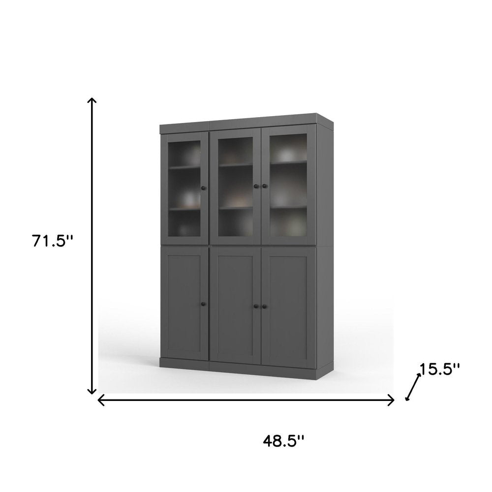 72" Gray Solid Wood Six Door Two Drawer Pantry Or Storage Closet HomeRoots