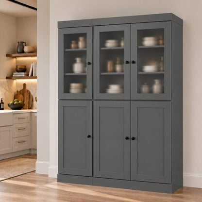 72" Gray Solid Wood Six Door Two Drawer Pantry Or Storage Closet HomeRoots