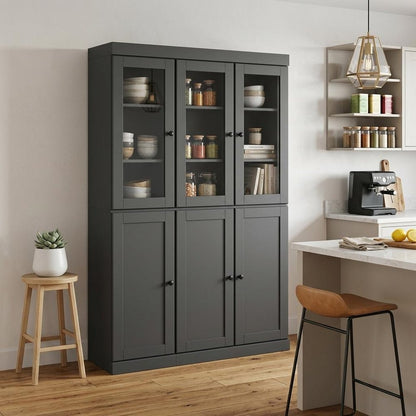 72" Gray Solid Wood Six Door Two Drawer Pantry Or Storage Closet HomeRoots