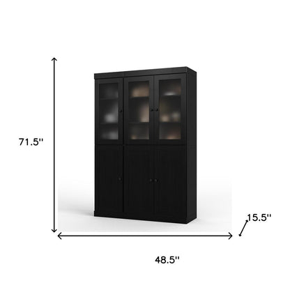 72" Black Solid Wood Six Door Two Drawer Pantry Or Storage Closet HomeRoots