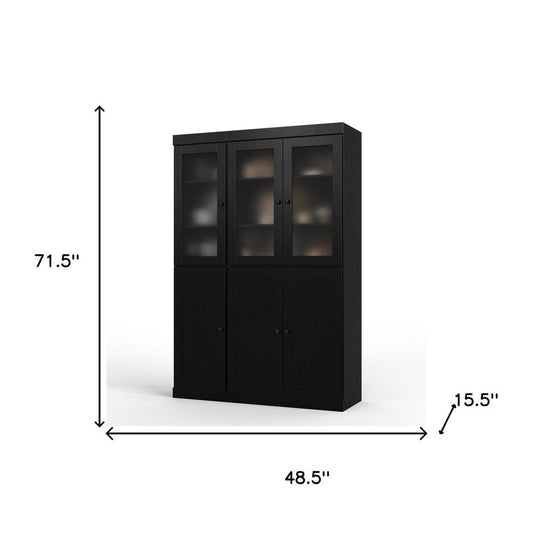 72" Black Solid Wood Six Door Two Drawer Pantry Or Storage Closet HomeRoots
