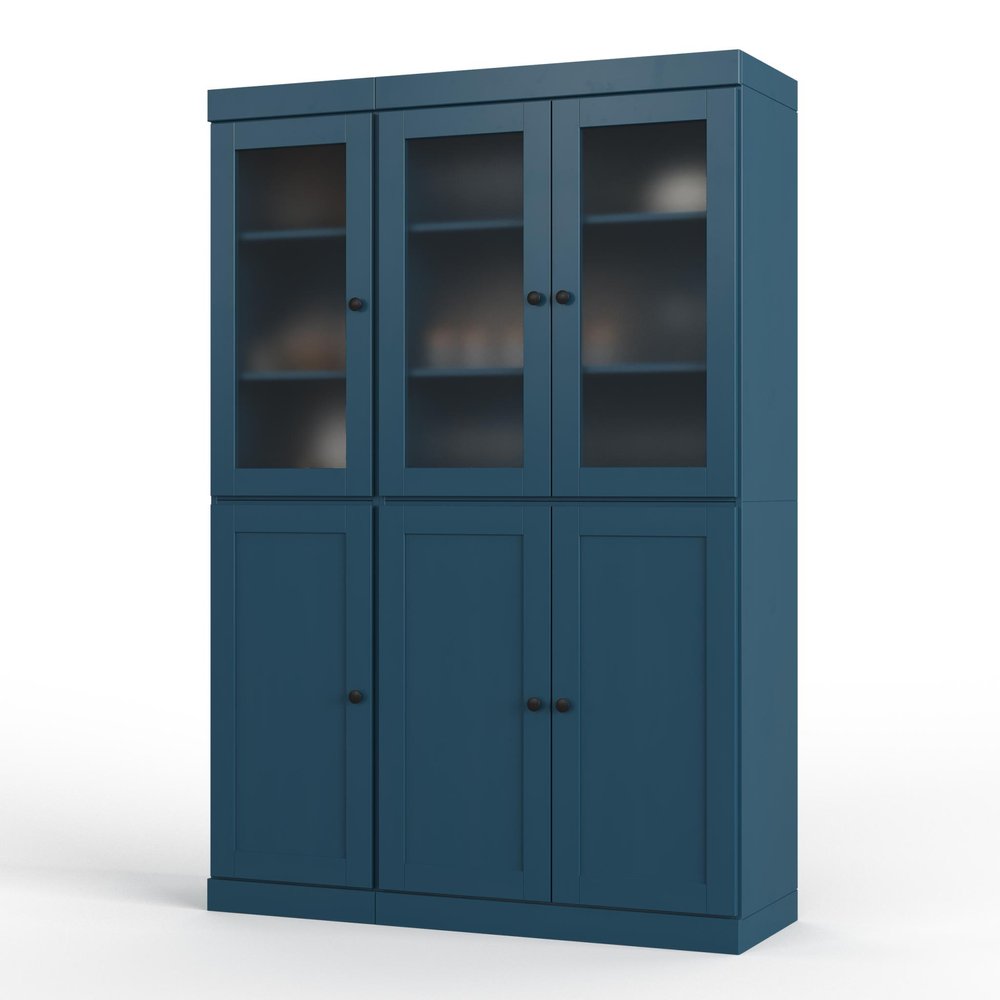 72" Teal Blue Solid Wood Six Door Two Drawer Pantry Or Storage Closet — view 1