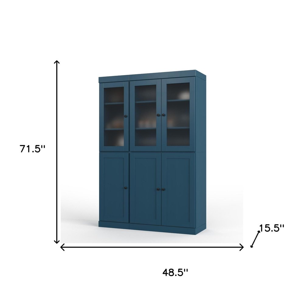 72" Teal Blue Solid Wood Six Door Two Drawer Pantry Or Storage Closet — view 2